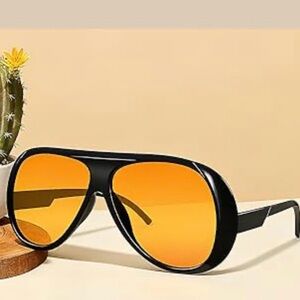 New oversized retro style amber black aviator sunglasses